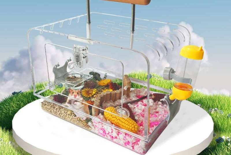 ハムスターケージ 木製ハンドル付き通気アクリルゲージ