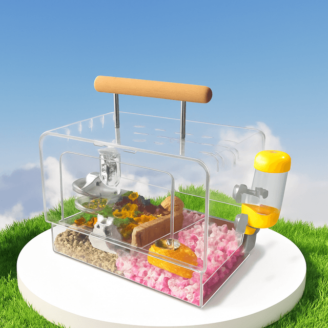 ハムスターケージ 透明持ち手付き三面通気携帯用飼育ケース