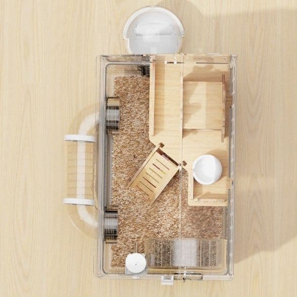 二階建て木製別荘付き透明ハムスターケージ